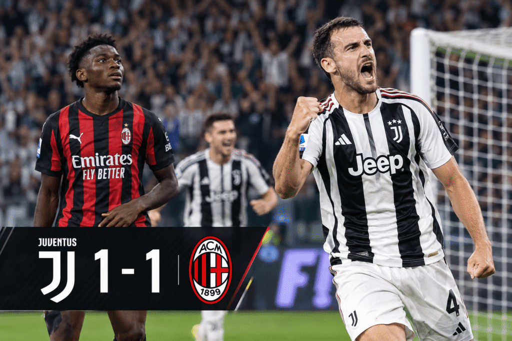Federico Gatti celebrates his stoppage-time equalizer for Juventus against Milan